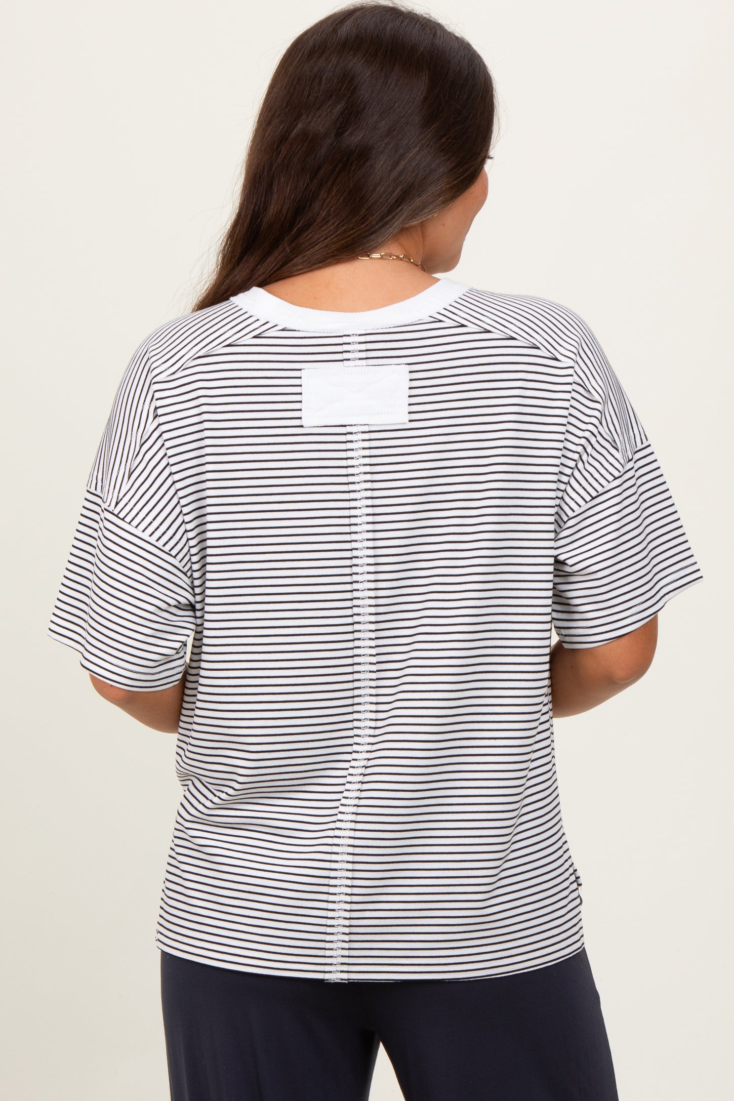 Black Striped Drop Shoulder Short Sleeve Maternity Top