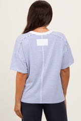 Royal Blue Striped Drop Shoulder Short Sleeve Maternity Top