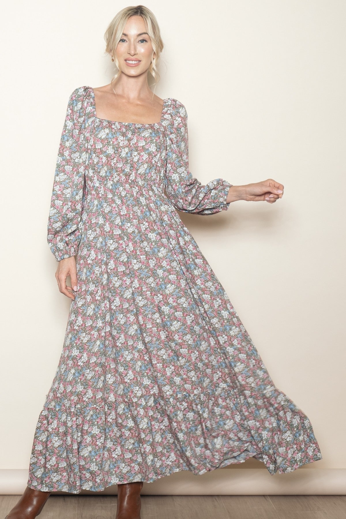 Pink Floral Reversible Long Sleeve Maternity Maxi Dress