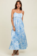 Light Blue Floral Sleeveless Maxi Dress