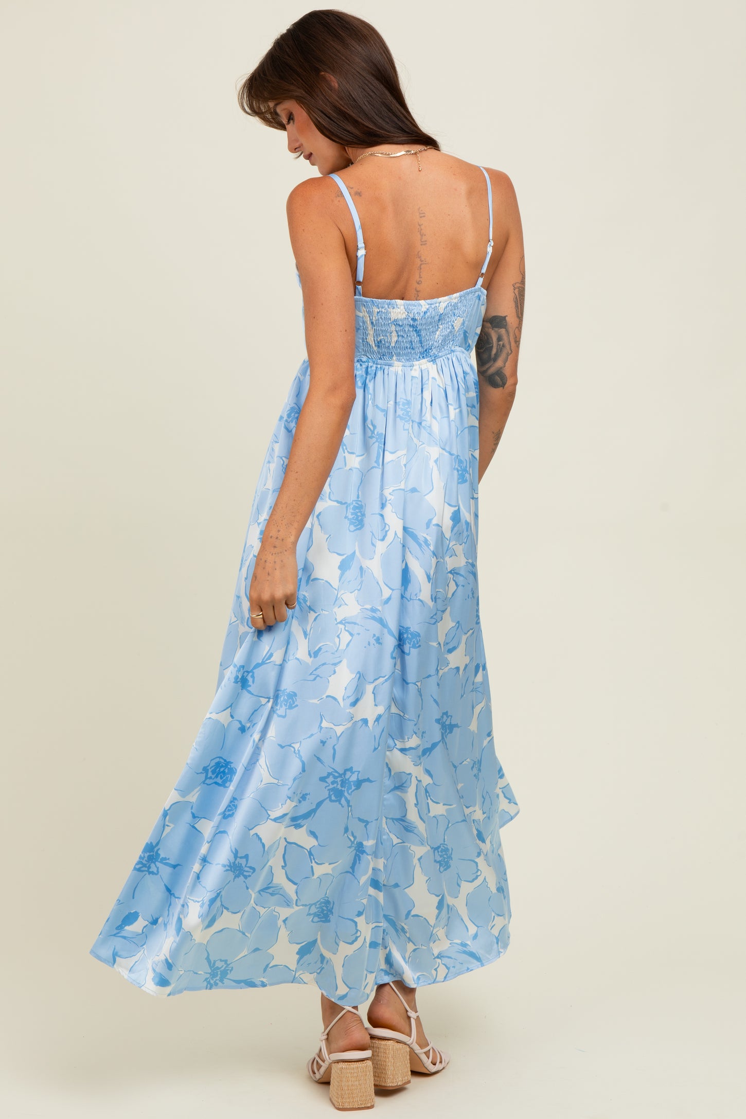 Light Blue Floral Sleeveless Maxi Dress