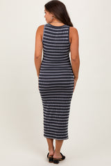 Charcoal Stripe Ribbed Sleeveless V Neck Maternity Maxi Dress