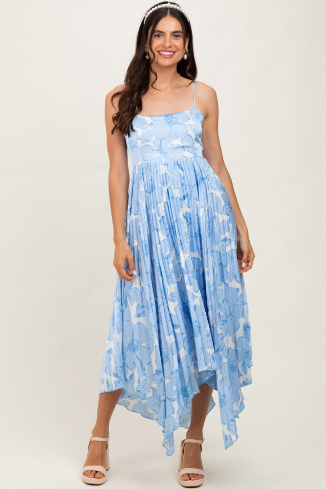 Blue Floral Woven Pleat Skirt Maternity Maxi Dress