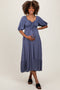 Blue Smocked Cinched Front Maternity Maxi Dress