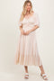 Taupe Smocked Cinched Front Maxi Dress