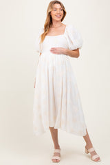 White Textured Maternity Midi Dress