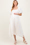 White Textured Maternity Midi Dress