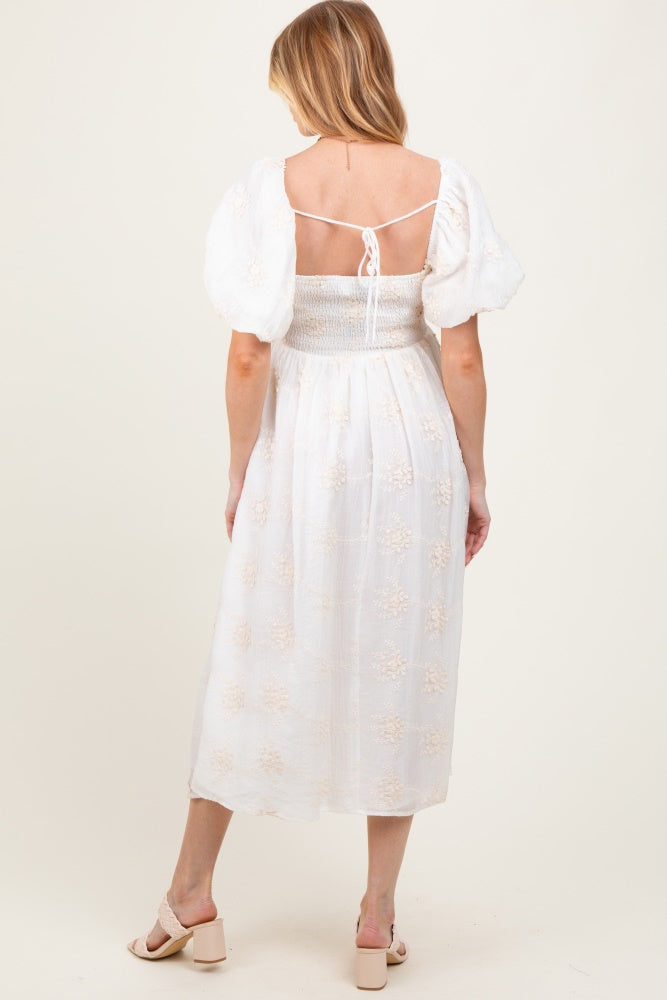 White Textured Maternity Midi Dress