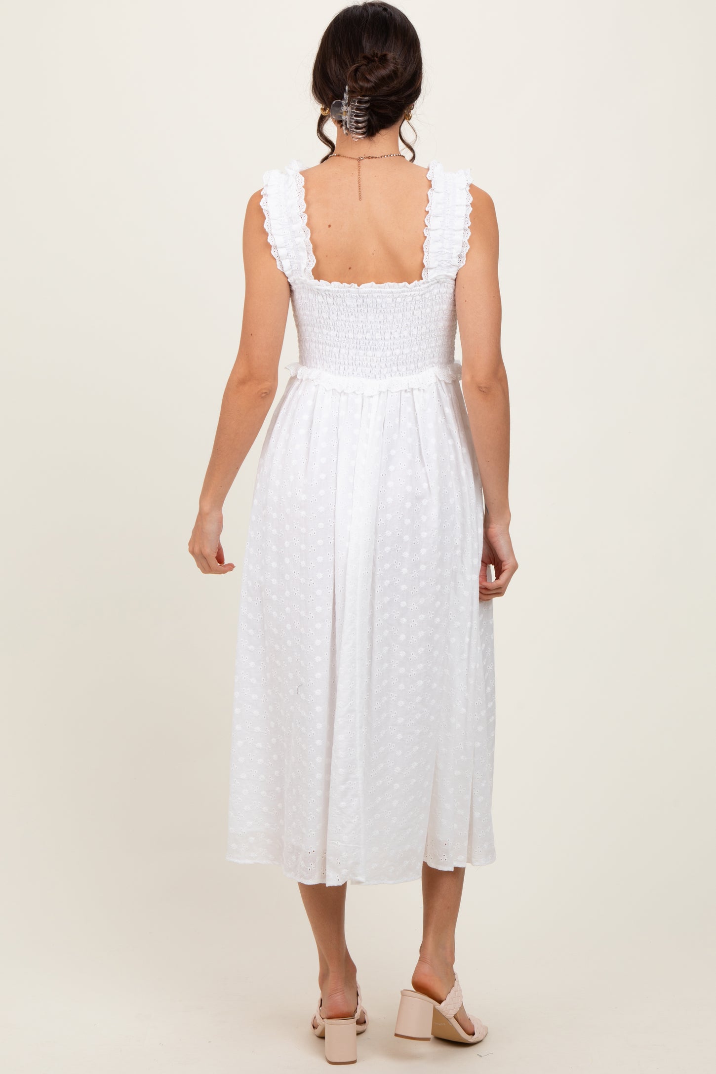 White Eyelet Sleeveless Midi Dress