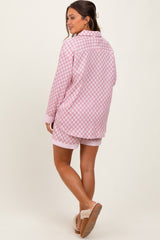 Mauve Checkered Print Pajama Shorts Maternity Set