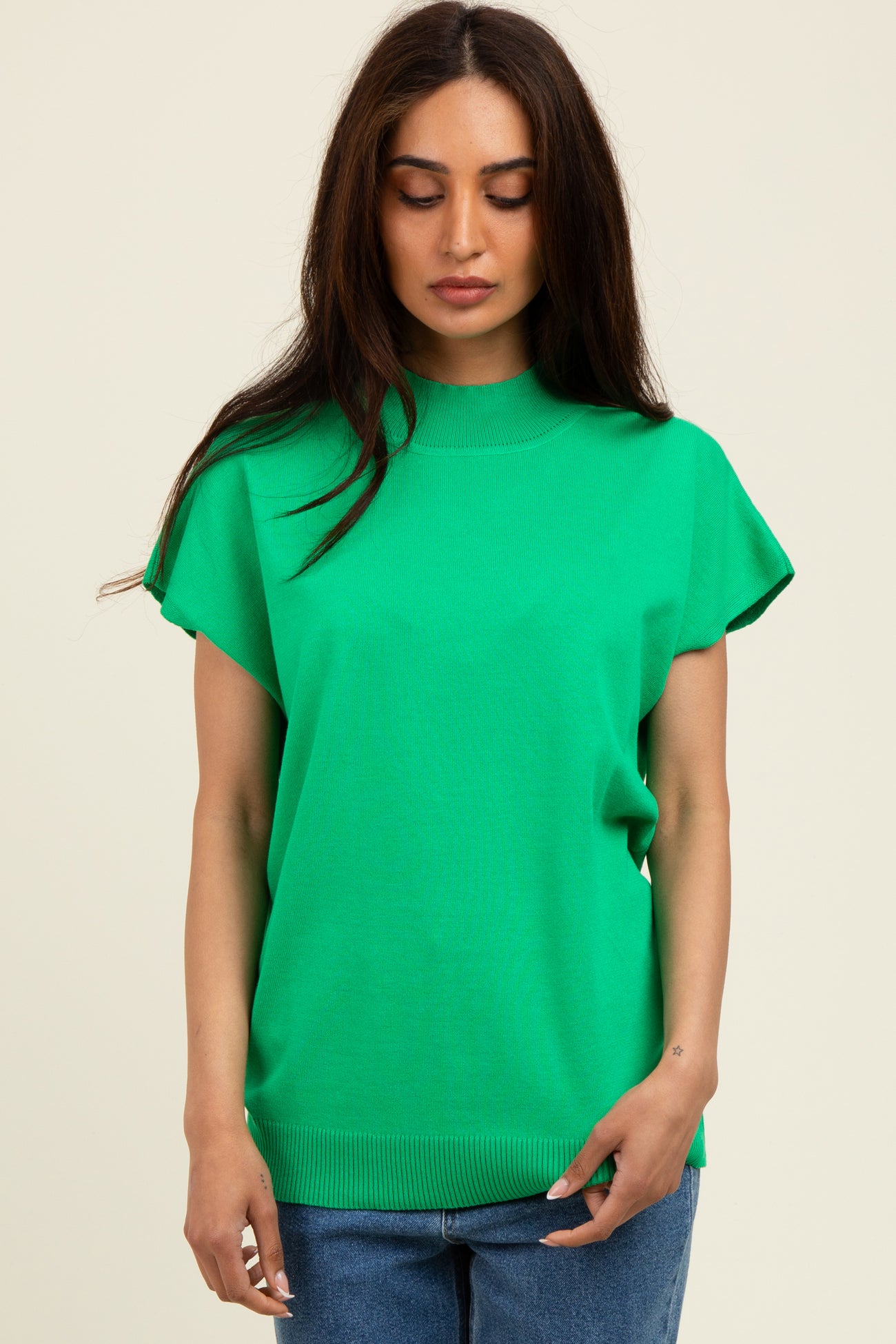Green Mock Neck Knit Maternity Top