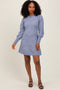 Light Blue Knit Bubble Sleeve Mini Dress