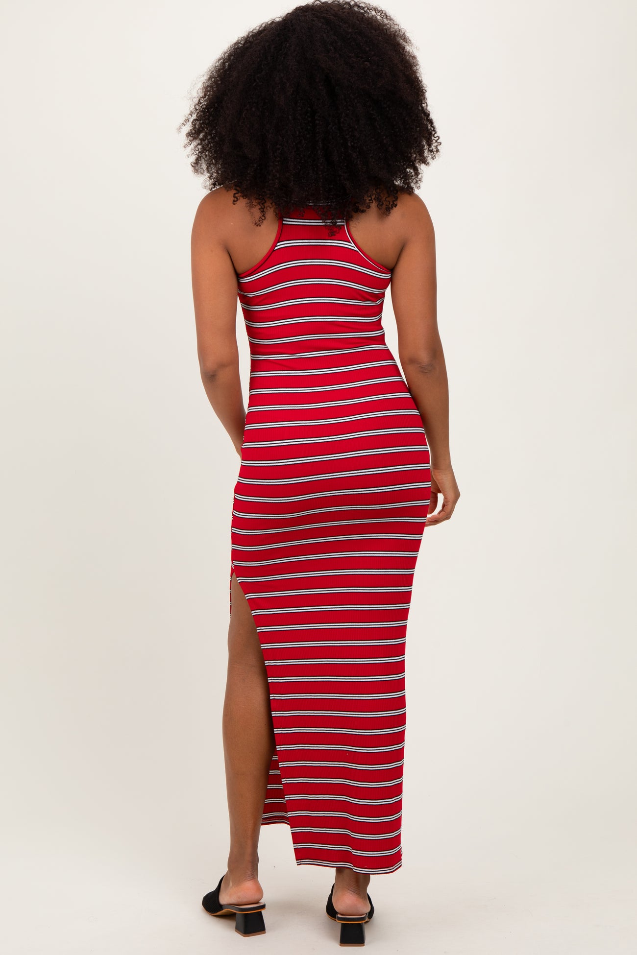 Red Black Striped Side Slit Maxi Dress