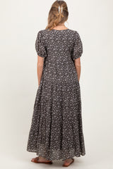 Grey Tiered Floral Maternity Maxi Dress