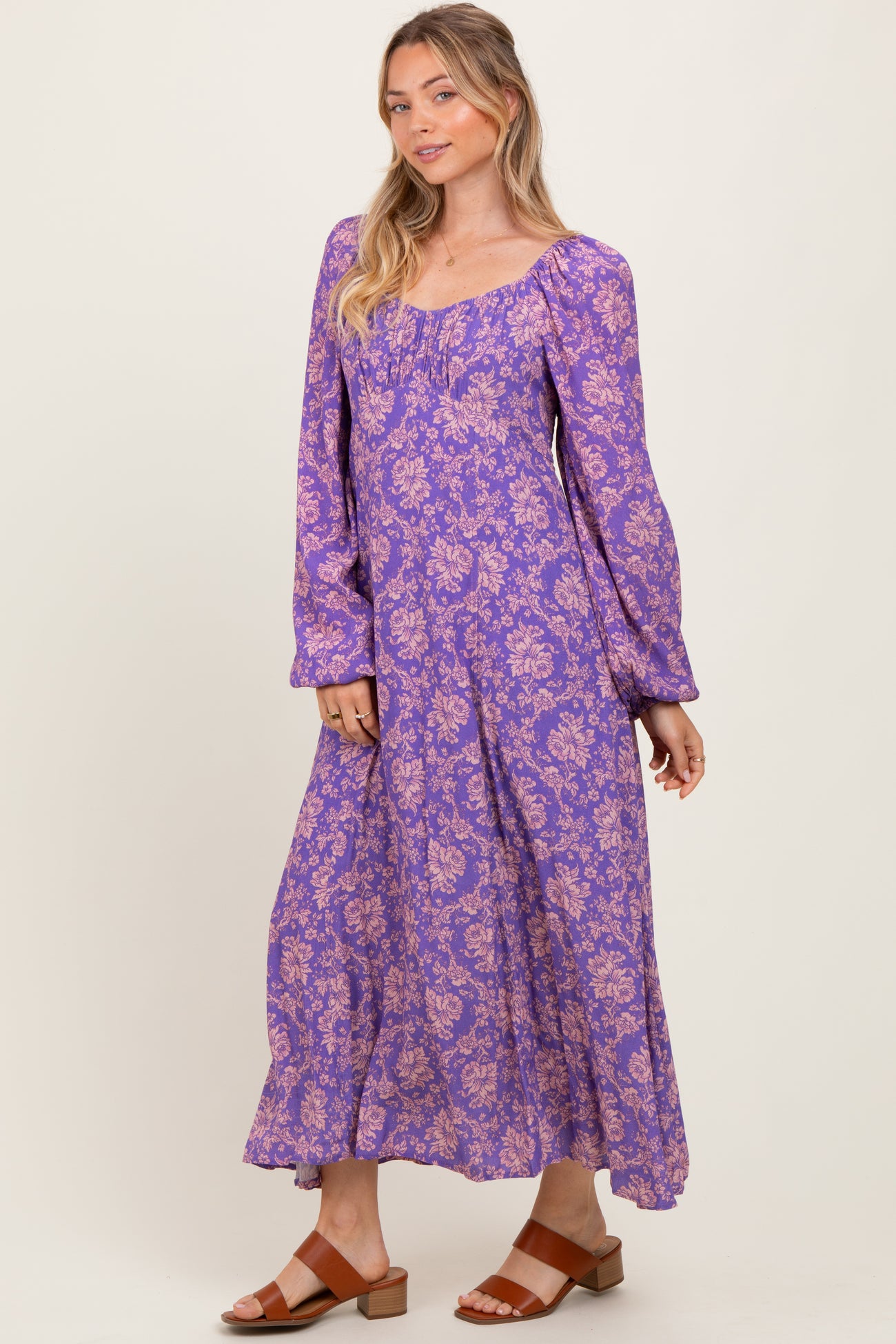 Purple Floral Long Sleeve Dress