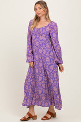 Purple Floral Long Sleeve Dress