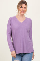 Lavender Basic V-Neck Long Sleeve Brushed Knit Maternity Top