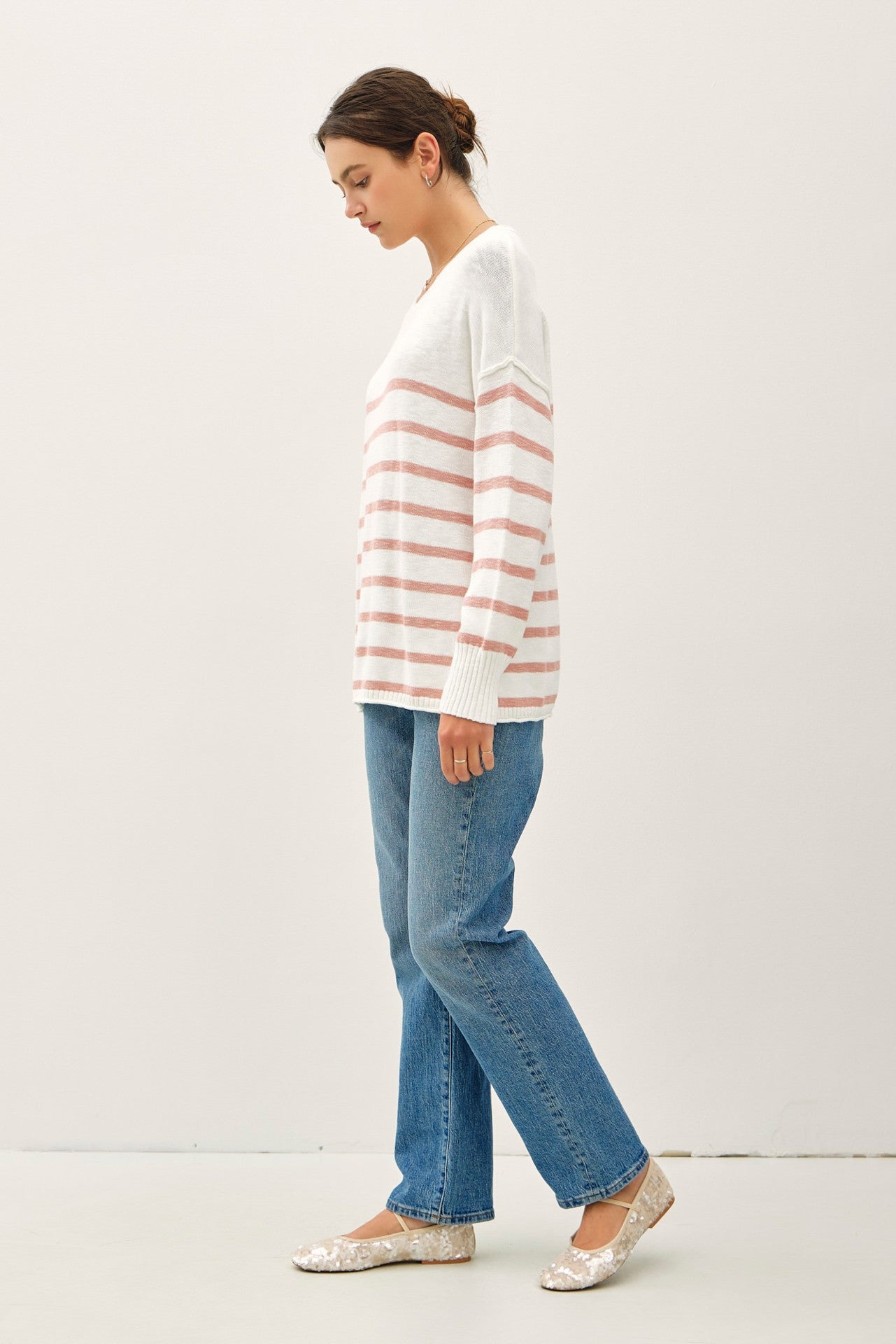 Peach Striped Cuff Sweater