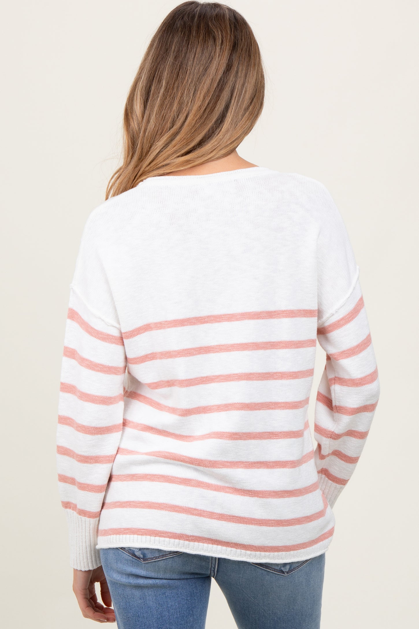Peach Striped Cuff Maternity Sweater