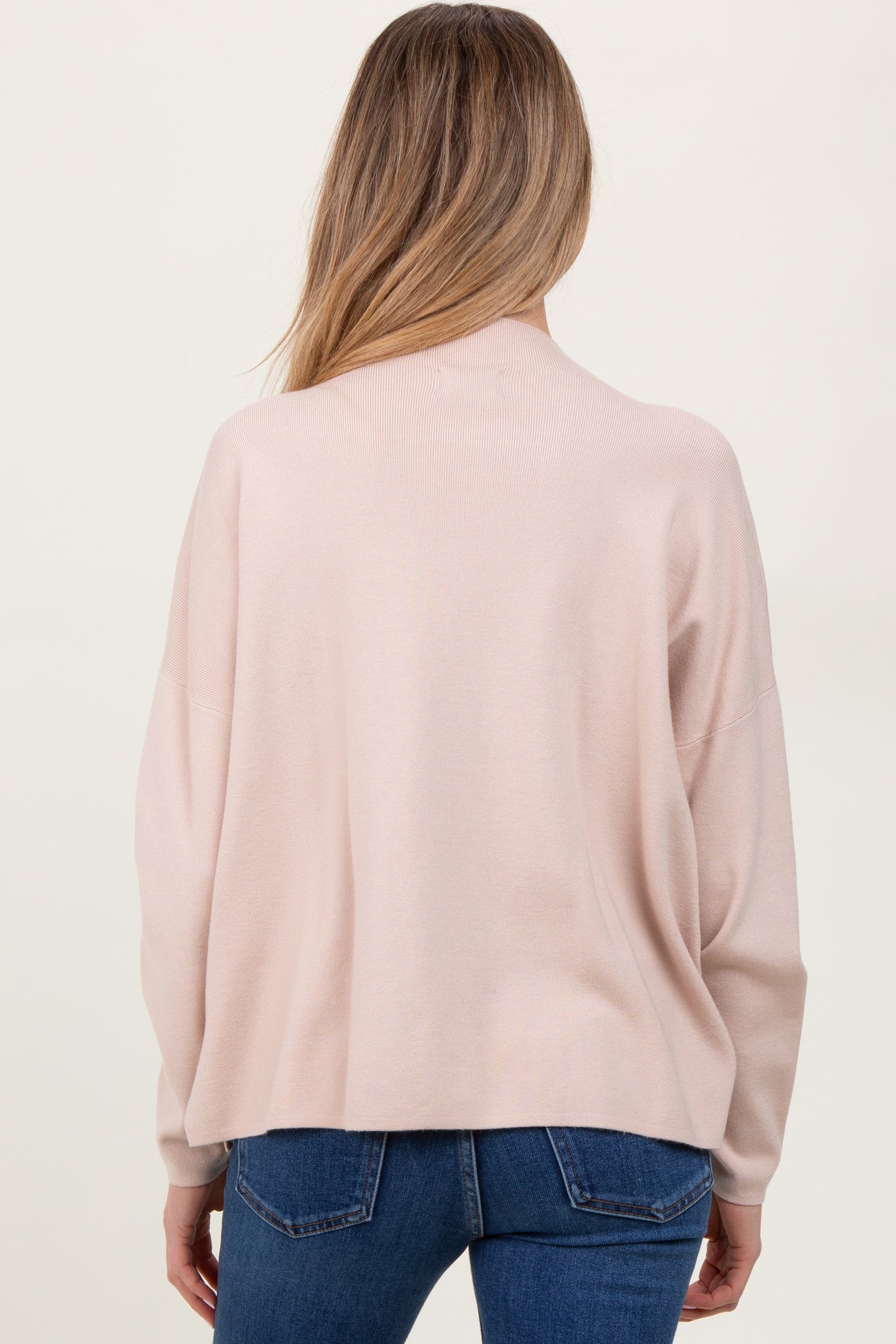 Beige Relaxed Fit Mock Neck Maternity Sweater