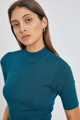 Deep Teal Ribbed Mock Neck Dress