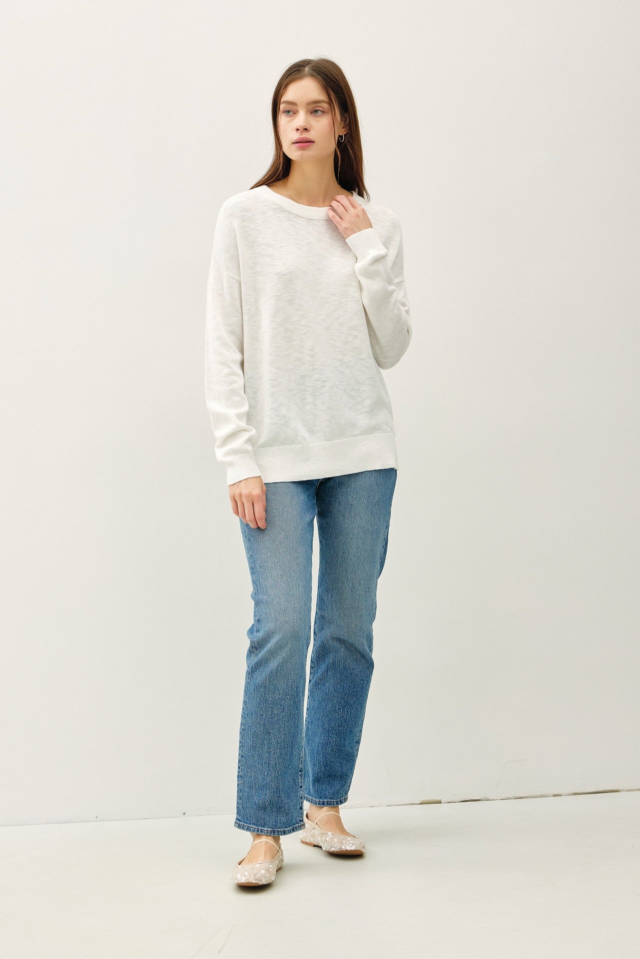 Ivory Oversized Slub Knit Sweater