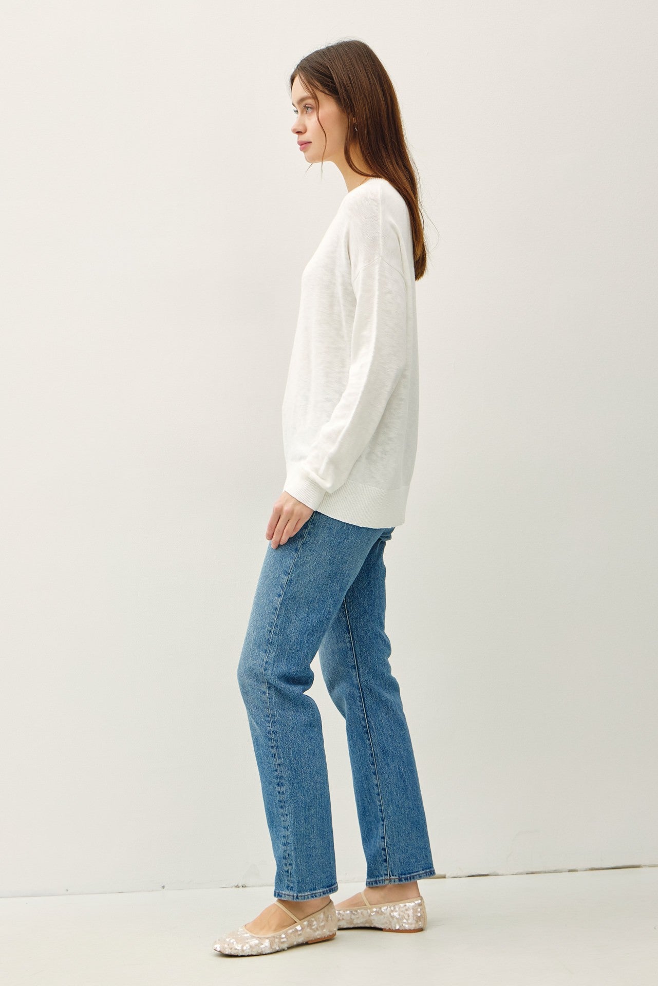 Ivory Oversized Slub Knit Sweater