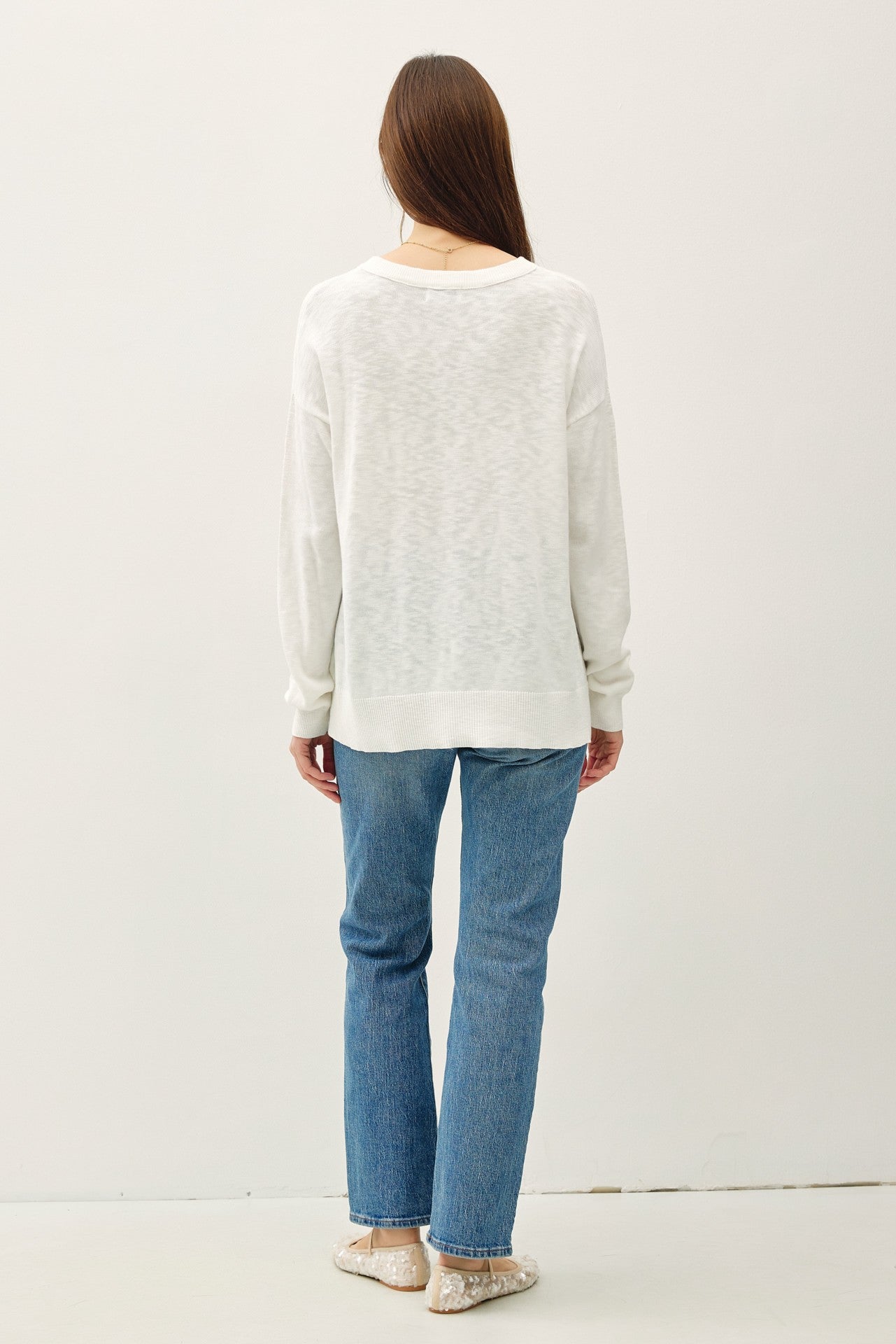 Ivory Oversized Slub Knit Sweater