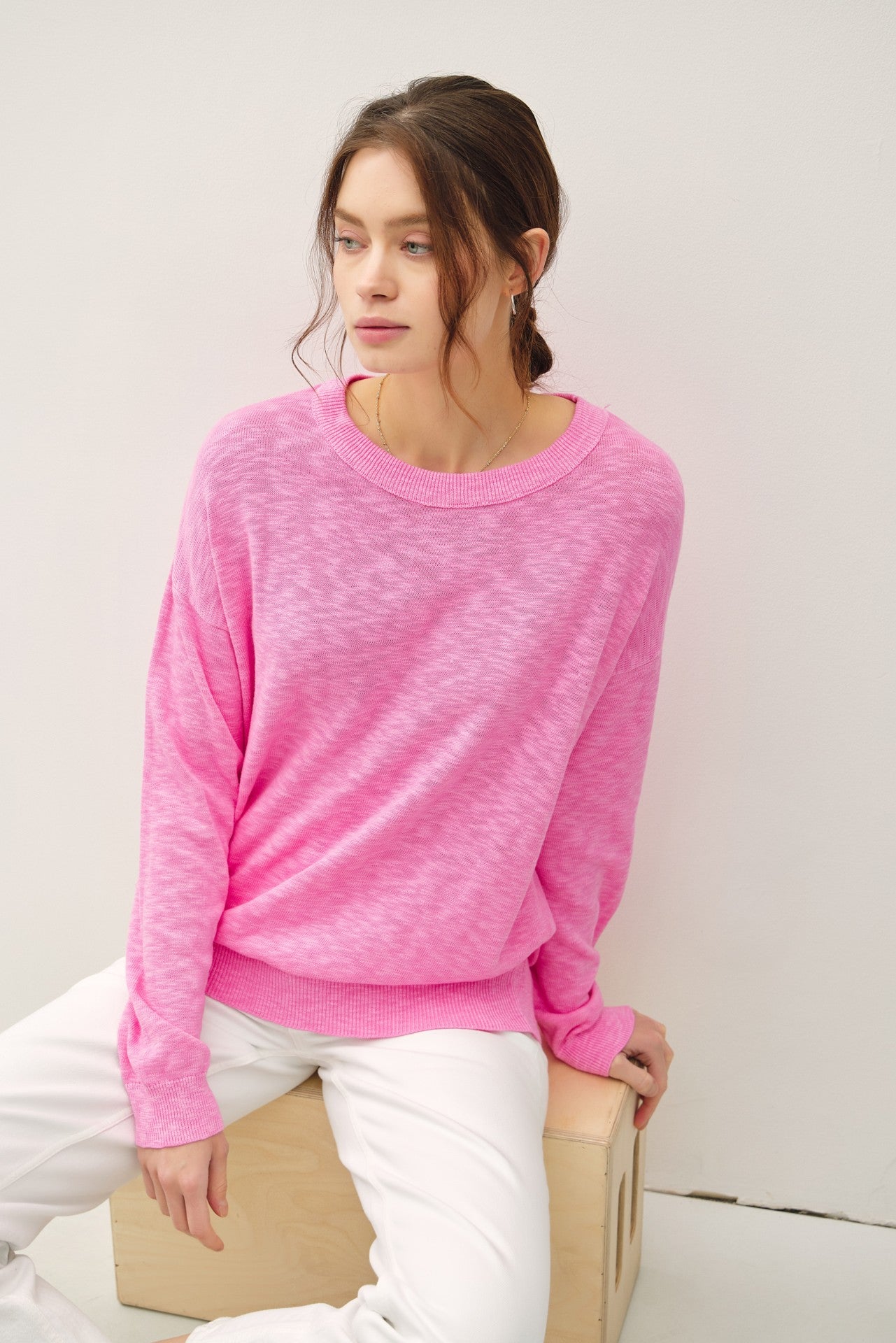 Pink Oversized Slub Knit Sweater