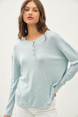 Light Blue Brushed Knit Henley Top