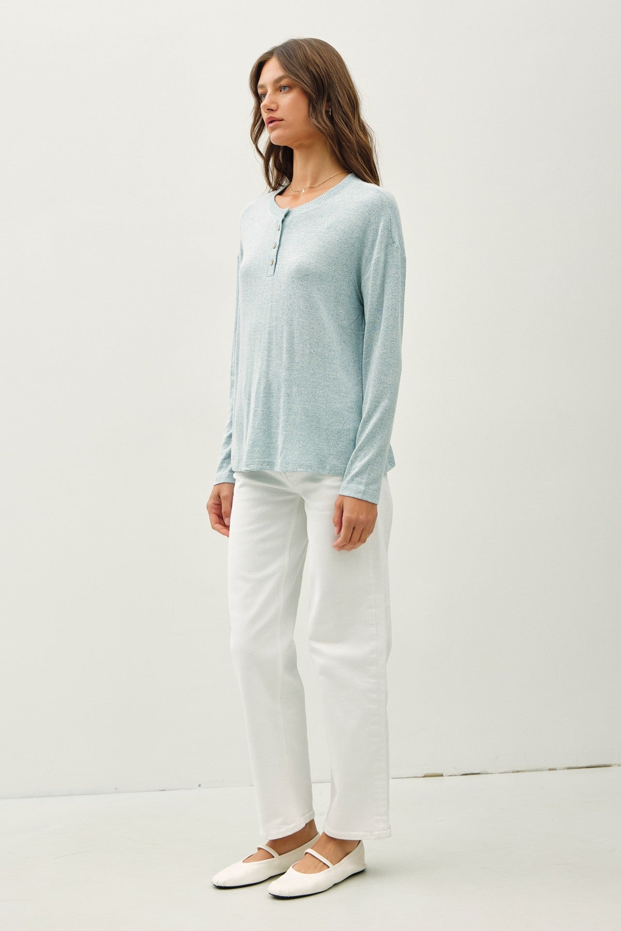 Light Blue Brushed Knit Henley Top