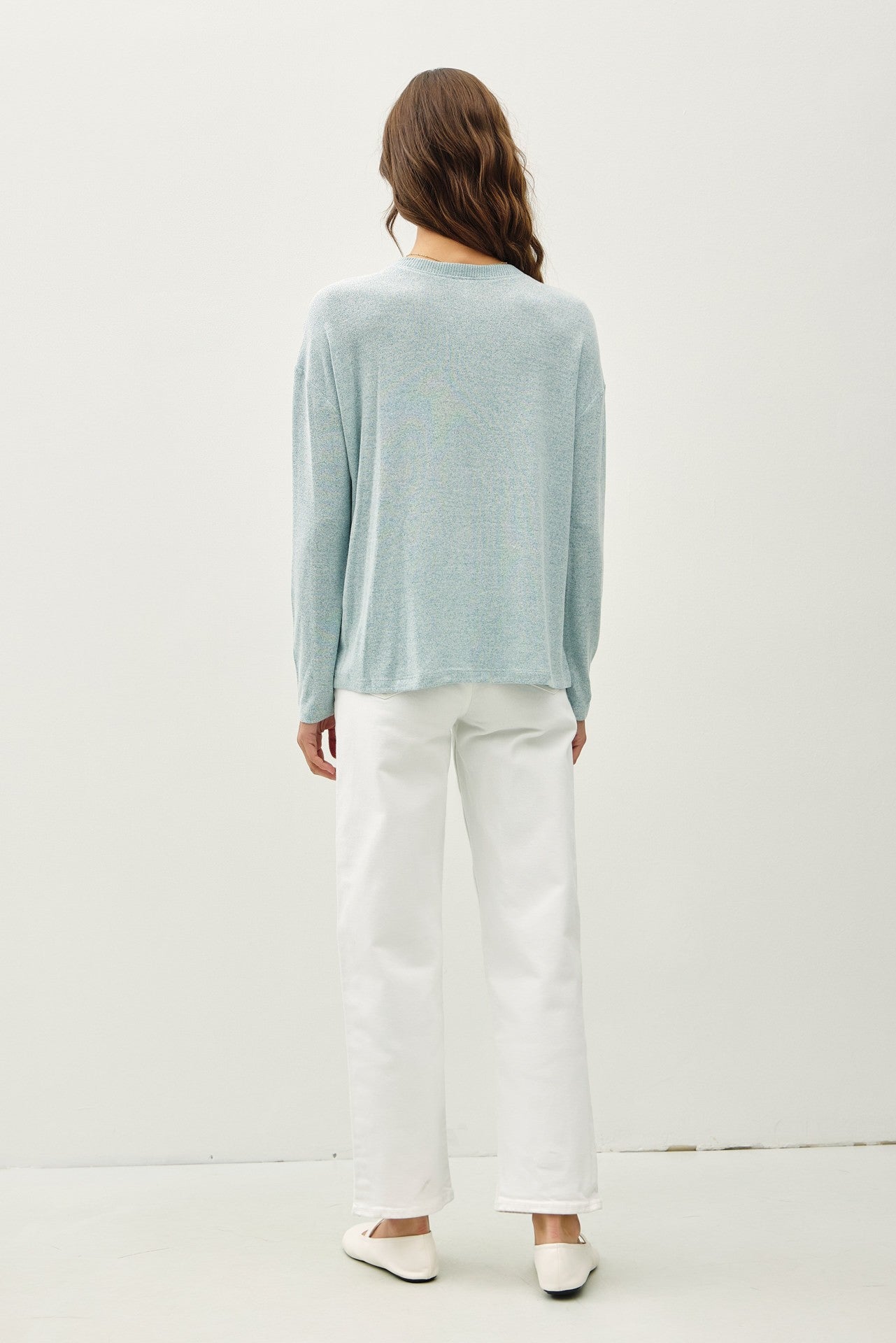 Light Blue Brushed Knit Henley Top