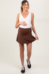 Brown Back Pleat Maternity Skort