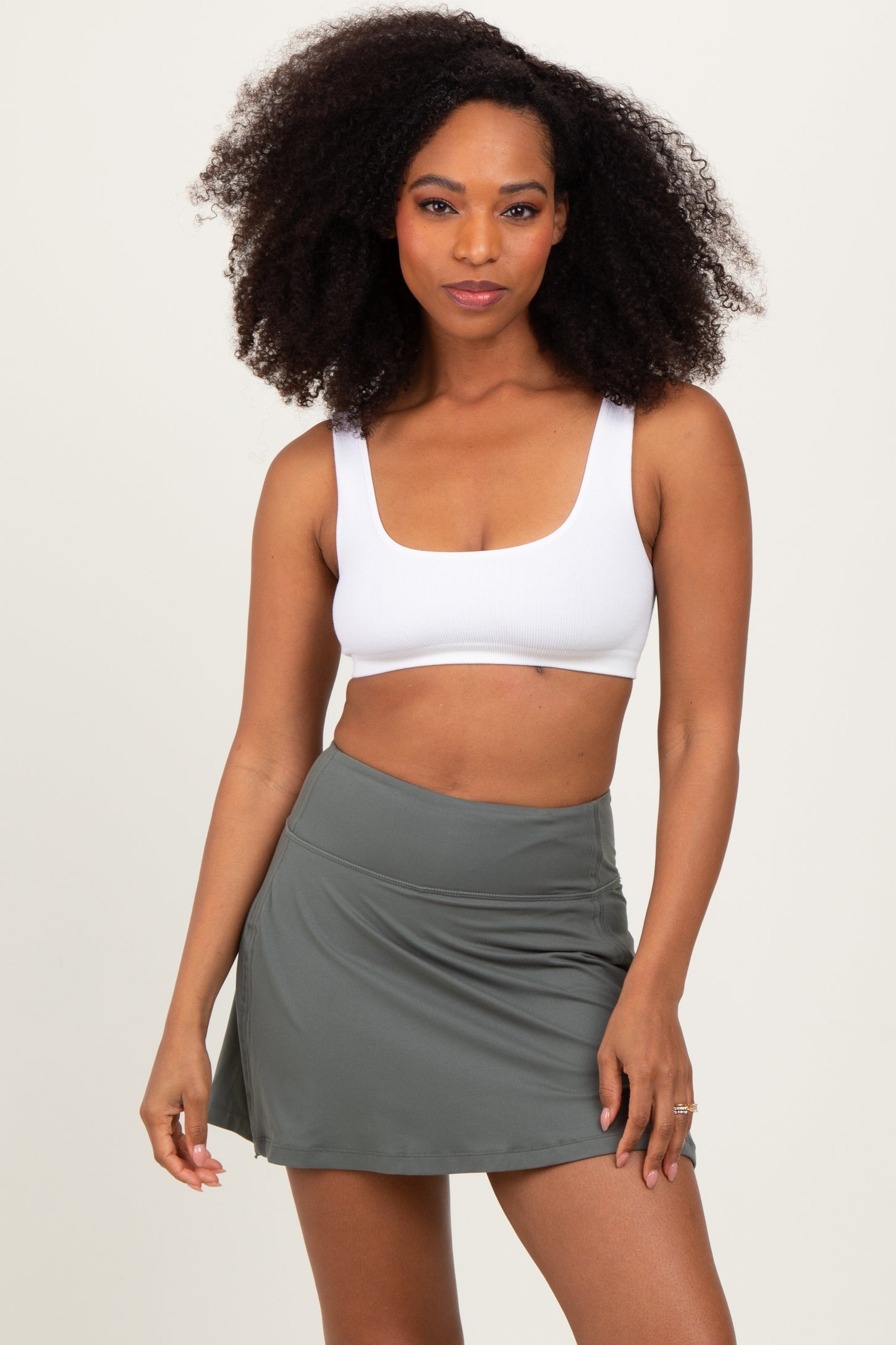 Olive Back Pleat Maternity Skort