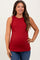 Burgundy Rib Knit Ruffle Trim Sleeveless Maternity Top