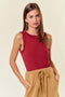 Burgundy Rib Knit Ruffle Trim Sleeveless Top