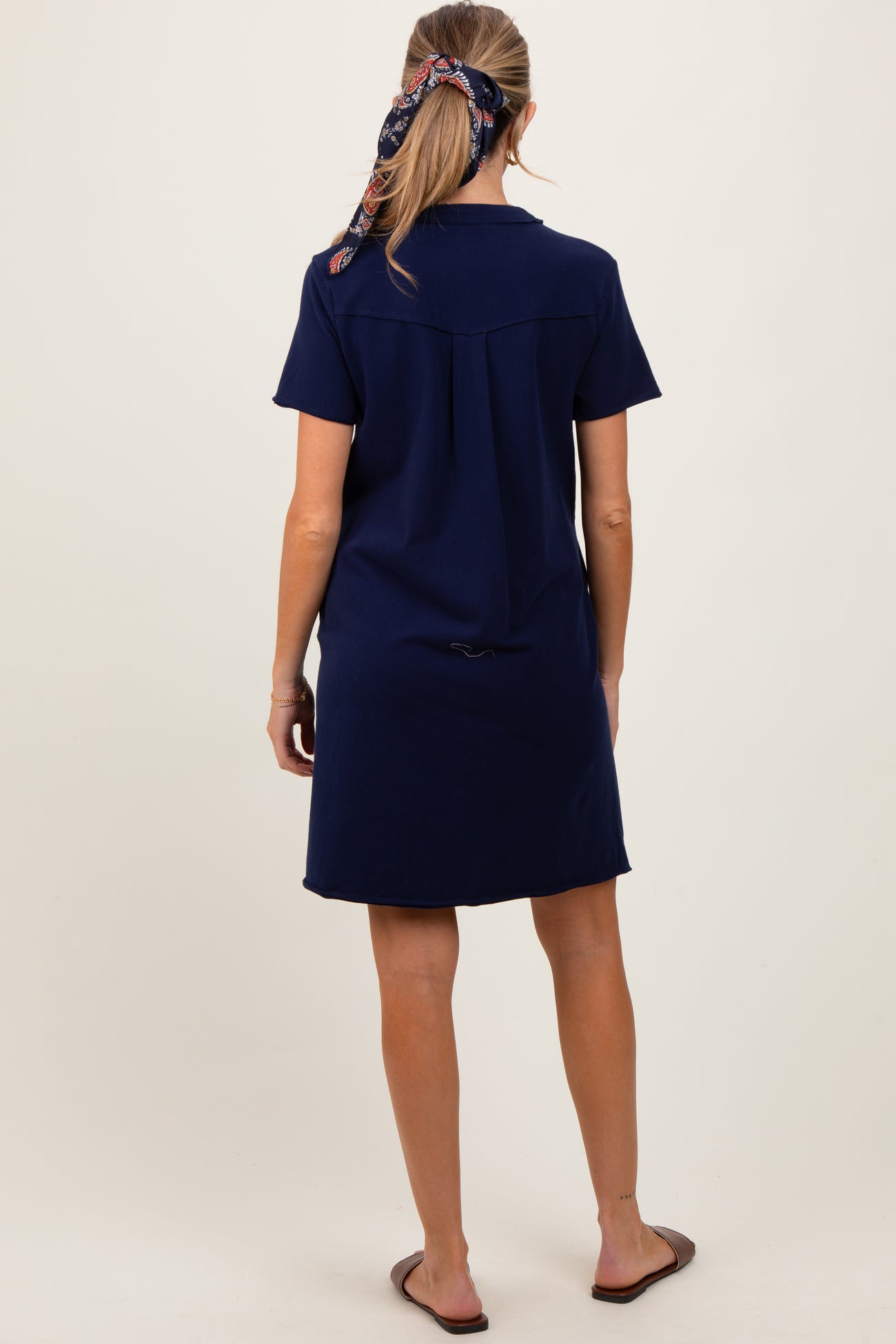 Navy Unfinished Seam Short Sleeve Maternity Mini Dress