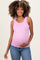 woman wearing a pink ribbed maternity tank top and holding her baby bump