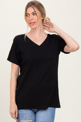 Black Oversized V-Neck Short Sleeve Maternity Tee