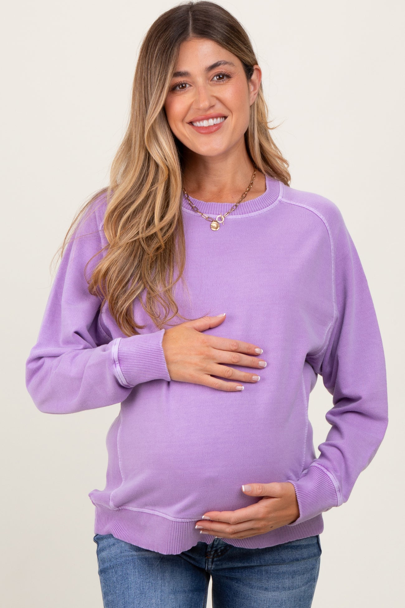 Lavender French Terry Vintage Wash Maternity Pullover