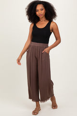 Brown Linen Frayed Hem Crop Maternity Pants