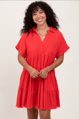 Coral Tiered Linen Maternity Dress