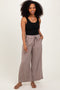 Mocha Striped Drawstring Linen Blend Wide Leg Pants
