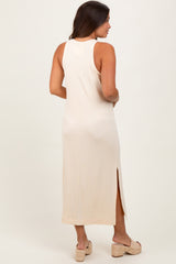 Cream Sleeveless Side Slit Maternity Midi Dress