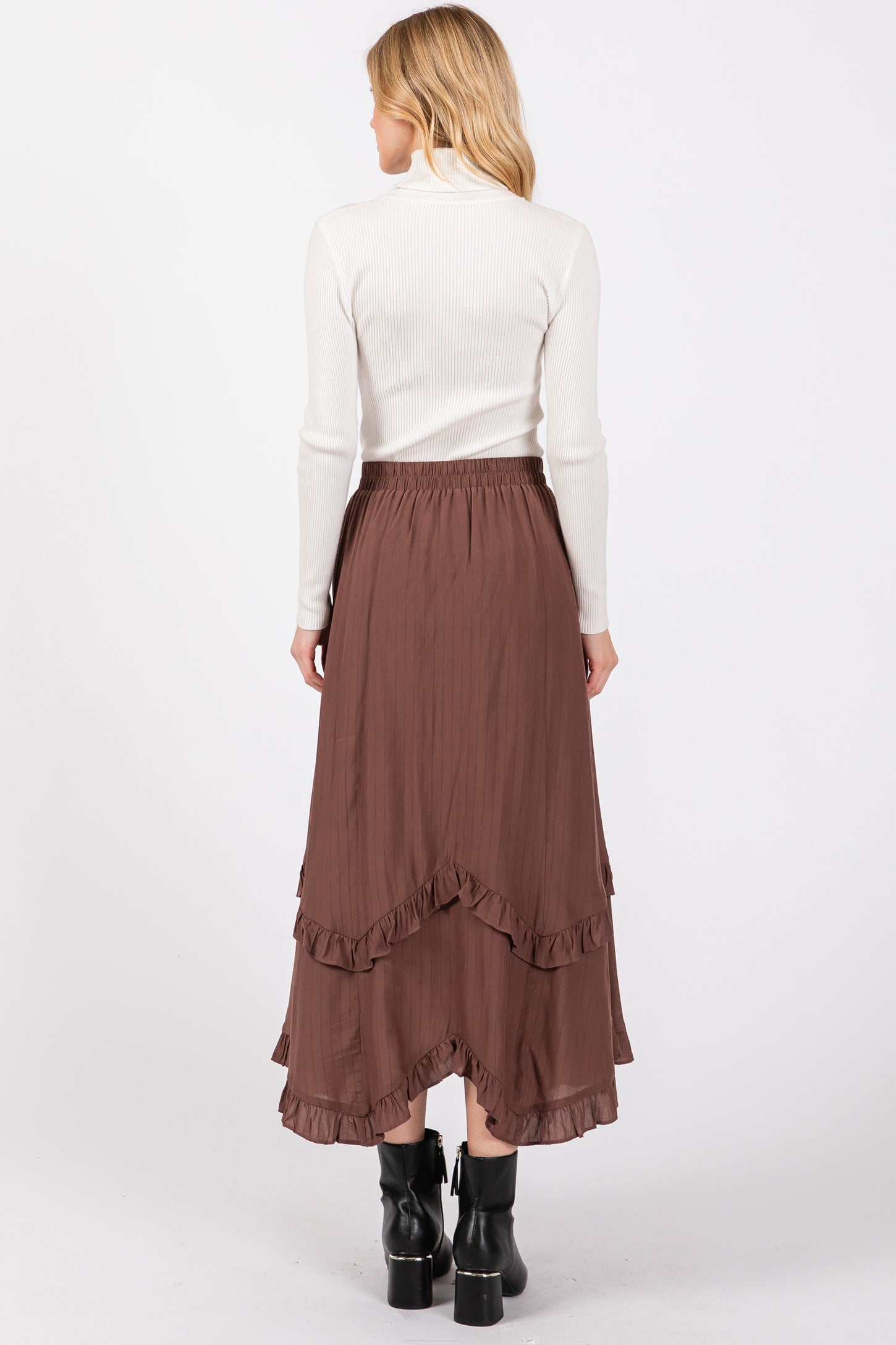 Mocha  Ruffle Tiered Midi Skirt