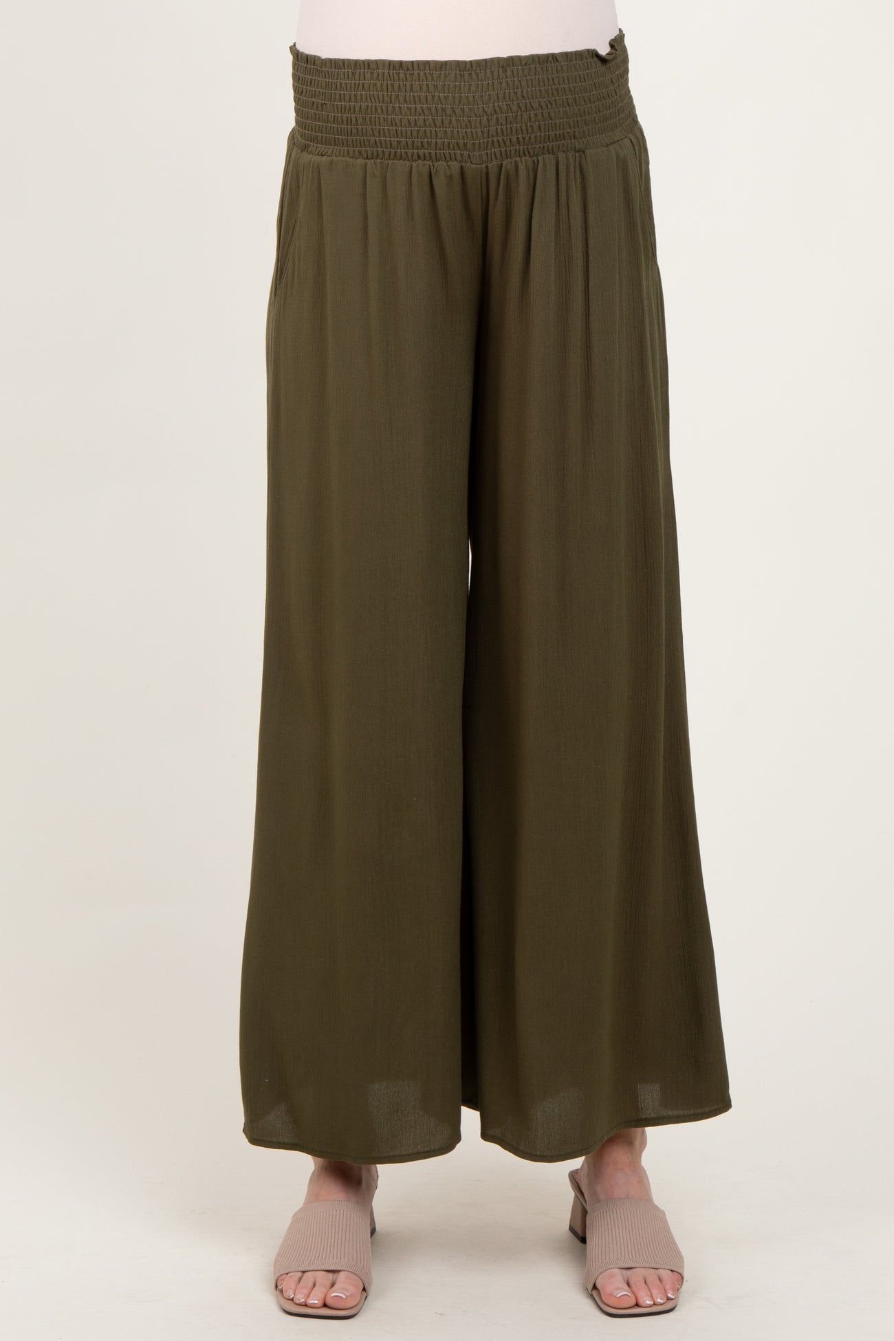 Olive Wide Smock Waist Maternity Pants