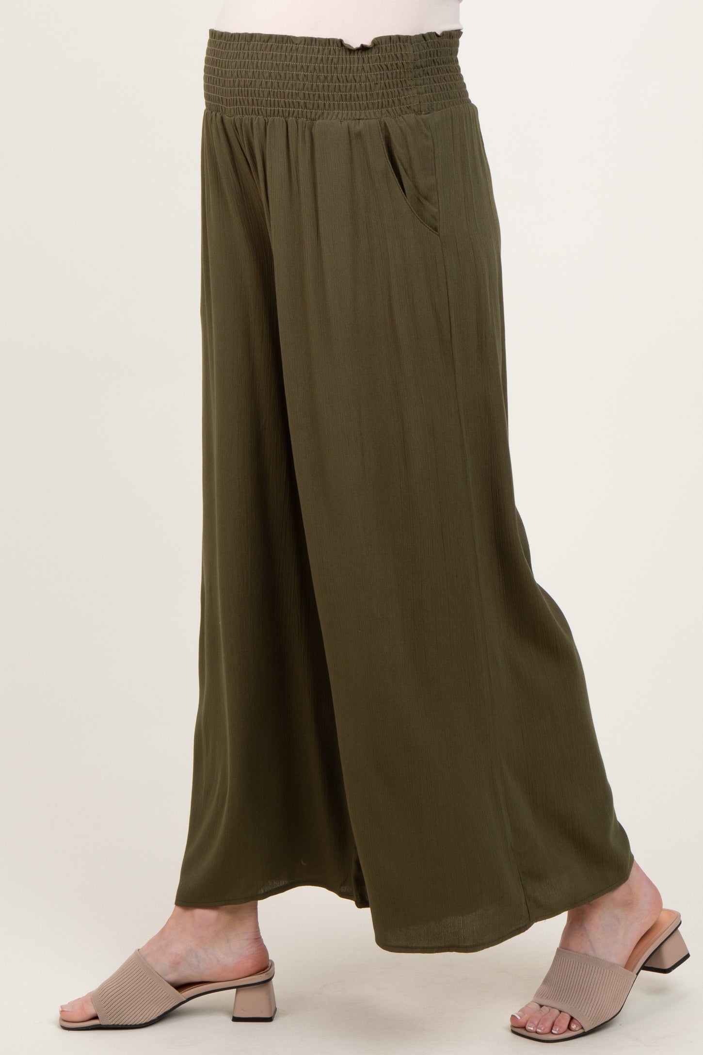 Olive Wide Smock Waist Maternity Pants