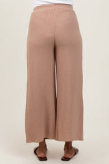 Light Taupe Cotton Gauze Wide Leg Maternity Pants