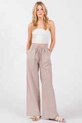 Light Taupe Striped Drawstring Wide Leg Maternity Pants