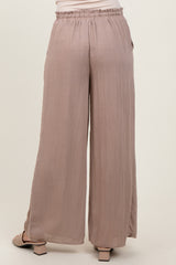 Beige Ruffled Drawstring Waist Wide Leg Pants